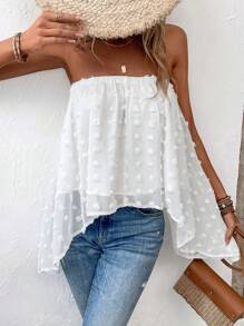 SHEIN VCAY Áo nữ Bất đối xứng màu trơn Giải trí - trắng - Xem 3