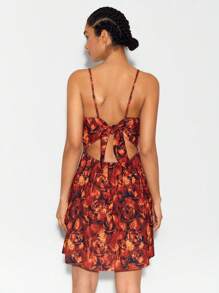 BellasylDesign Designer Floral Print Twist Front Cami Elegant Dress, For Holiday, Vacation