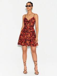 BellasylDesign Designer Floral Print Twist Front Cami Elegant Dress, For Holiday, Vacation