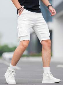 Manfinity LEGND Men Cotton Flap Pocket Side Bermuda Denim Shorts - White - View 5