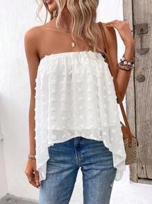 SHEIN VCAY Áo nữ Bất đối xứng màu trơn Giải trí - trắng - Xem 6