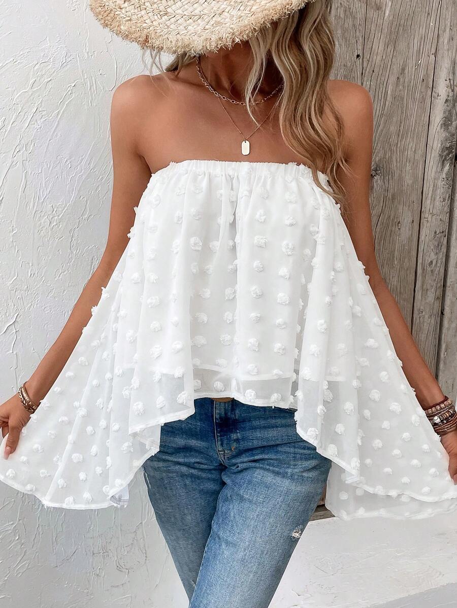 SHEIN VCAY Áo nữ Bất đối xứng màu trơn Giải trí - trắng - Xem 1