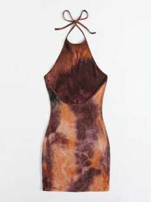 SHEIN EZwear Plus Tie Dye Halter Neck Backless Cami Dress - Multicolor - View 2