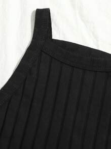 SHEIN EZwear Women Solid Color Wide Strap Simple Ribbed Tank Top, Casual Everyday Wear - Black - View 4