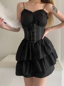 1pc Women Lace Up Corset Belt Halloween Waist Trainer Valentine's Day - Black - View 1