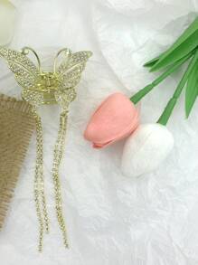 Rhinestone Bướm & Hoa Trang Trí Tóc Vuốt - Vàng - Xem 1