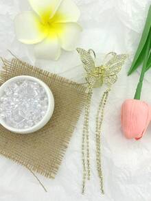 Rhinestone Bướm & Hoa Trang Trí Tóc Vuốt - Vàng - Xem 3