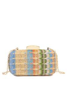 Mini Straw Bag Colorblock For Vacation