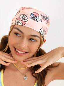 LOONEY TUNES X SHEIN 1 Nữ Hình Trái Tim & Chữ Cái Khăn Rằn Thời Trang Cho Cuộc Sống Hàng Ngày - Hồng - Xem 1