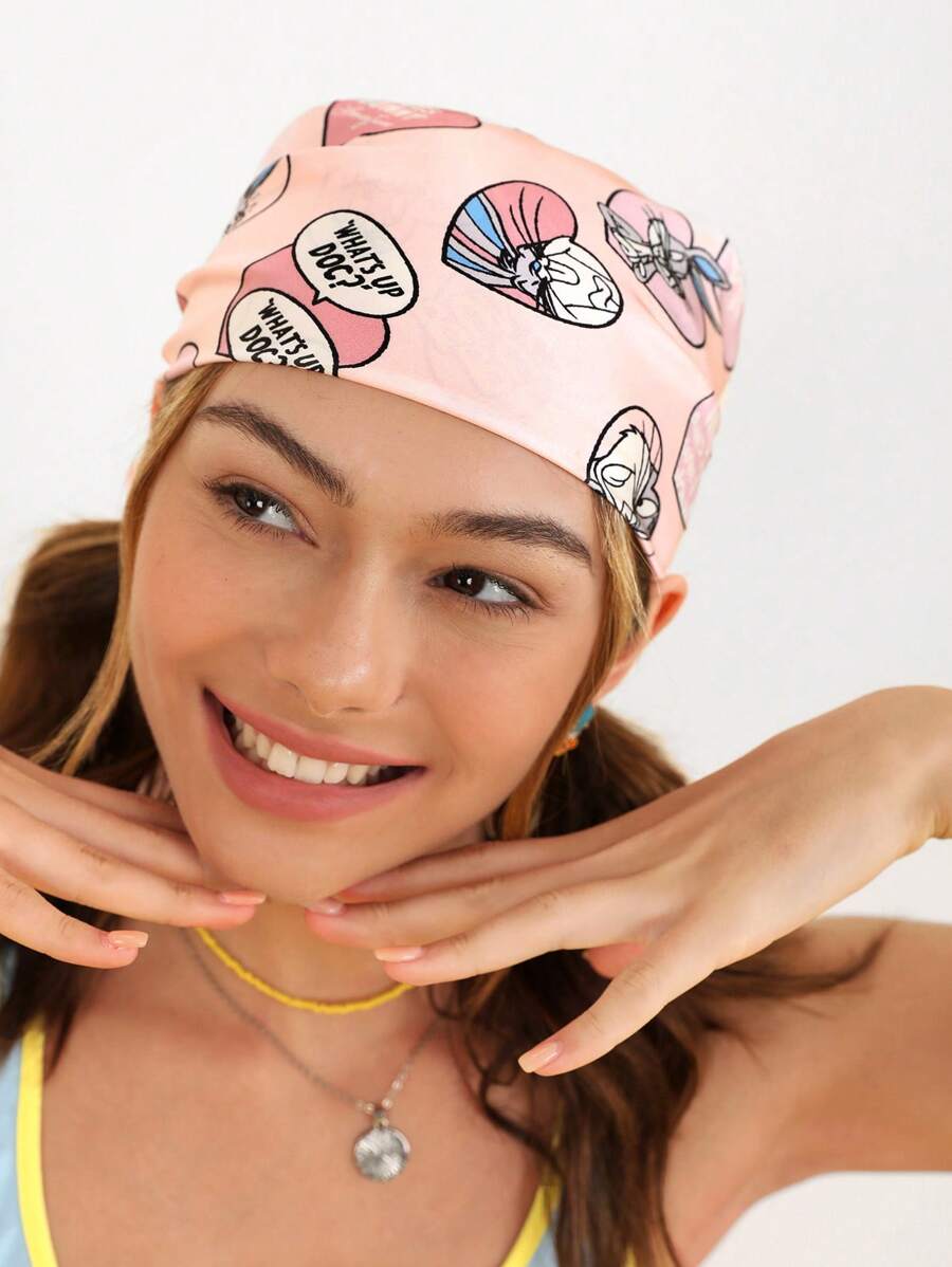 LOONEY TUNES X SHEIN 1 Nữ Hình Trái Tim & Chữ Cái Khăn Rằn Thời Trang Cho Cuộc Sống Hàng Ngày - Hồng - Xem 1