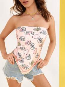 LOONEY TUNES X SHEIN 1 Nữ Hình Trái Tim & Chữ Cái Khăn Rằn Thời Trang Cho Cuộc Sống Hàng Ngày - Hồng - Xem 4