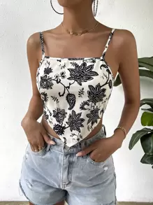 Chiquease Floral Print Bandana Hem Cami Top - White - View 2