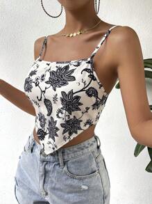 Chiquease Floral Print Bandana Hem Cami Top - White - View 3