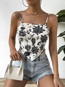 Chiquease Floral Print Bandana Hem Cami Top - White - View 4