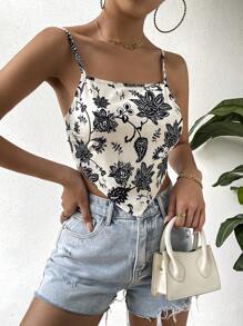 Chiquease Floral Print Bandana Hem Cami Top - White - View 6