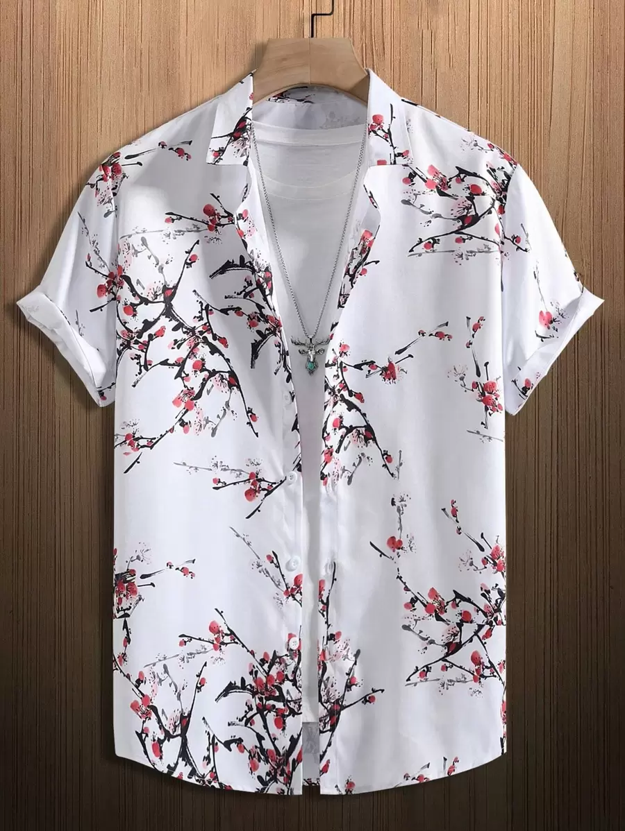 Manfinity Homme Men Floral Print Shirt Without Tee - White - View 1