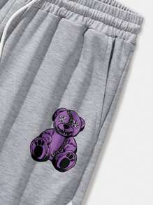 ROMWE MEN Quần Short Nam Dây kéo Túi Thắt nơ trước Hoạt hình Sọc Giải trí - Màu Xám nhạt - Xem 4