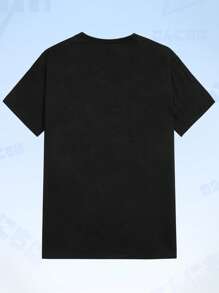 ROMWE MEN Anime Áo thun họa tiết chữ động vật nam, trường học - màu đen - Xem 2