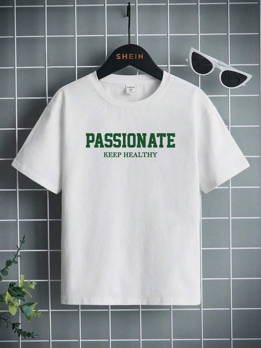 SHEIN cậu bé mười hai Đồ họa Chữ cái Áo thun - trắng - Xem 1