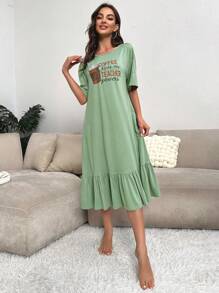 Váy ngủ & áo ngủ Nữ Viên lá sen Slogan - Màu xanh Bạc hà - Xem 6