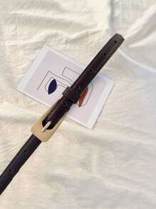 Metal Buckle Belt Summer, School - Coffee Brown - View 4