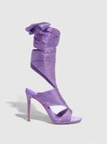 Sandali con bande in raso con strass tacco a spillo