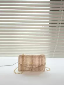 Túi đeo chéo mini thời trang có nắp gập cho nữ, đựng vừa điện thoại, thích hợp làm quà tặng, đi nghỉ, mua sắm, mùa hè - Màu be - Xem 1