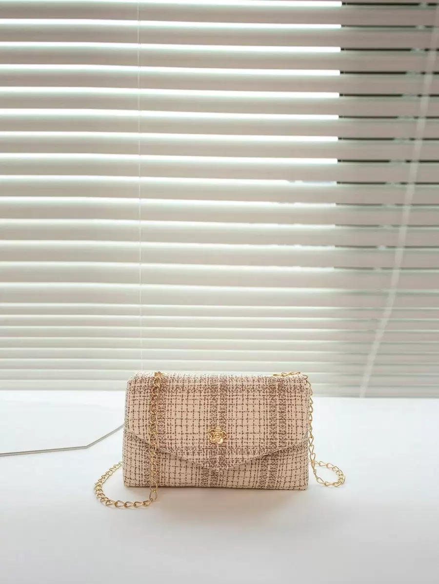 Túi đeo chéo mini thời trang có nắp gập cho nữ, đựng vừa điện thoại, thích hợp làm quà tặng, đi nghỉ, mua sắm, mùa hè - Màu be - Xem 1