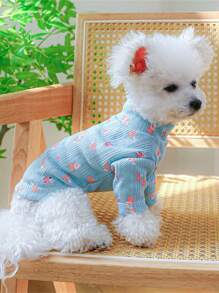 1 áo thun thú cưng in hoa cho chó và mèo cho mùa hè - Màu xanh lam - Xem 1