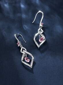 Vanel 1pc Elegant & Sparkly Drop Earrings For Women's Dating or Wedding - Pink - View 2
