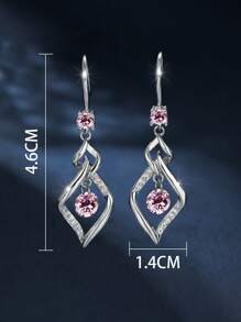 Vanel 1pc Elegant & Sparkly Drop Earrings For Women's Dating or Wedding - Pink - View 3