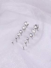 12 cái/bộ Bông tai đính đá Zirconia - Bạc - Xem 1