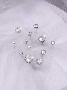 12 cái/bộ Bông tai đính đá Zirconia - Bạc - Xem 2