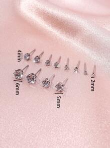 12 cái/bộ Bông tai đính đá Zirconia - Bạc - Xem 3