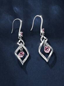 Vanel 1pc Elegant & Sparkly Drop Earrings For Women's Dating or Wedding - Pink - View 4