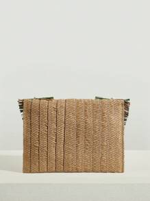 SHEIN VCAY 流蘇裝飾手拿包貝殼細節翻蓋方包 - 綠色 - 查看 3