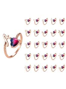 1入組女士簡單字母AZ螺紋心形方晶鋯石手鐲戒指約會首飾禮物 - 玫瑰金 - 查看 3