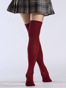 Solid Over The Knee Socks - Burgundy - View 2