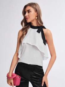 BizChic Cà vạt Viền Ruffle Áo sơ mi Trang phục làm việc - trắng - Xem 8