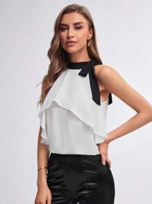 BizChic Cà vạt Viền Ruffle Áo sơ mi Trang phục làm việc - trắng - Xem 9