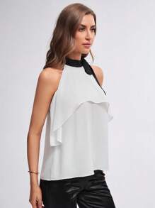 BizChic Cà vạt Viền Ruffle Áo sơ mi Trang phục làm việc - trắng - Xem 7