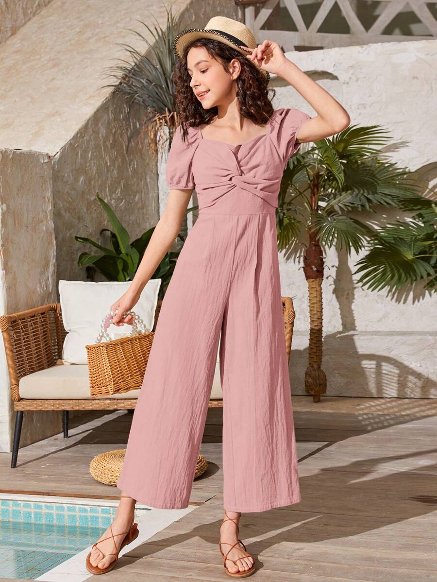 Teen Girls Twist Front Wide Leg Jumpsuit - Dusty Pink - View 1