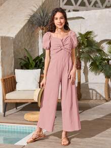 Teen Girls Twist Front Wide Leg Jumpsuit - Dusty Pink - View 3