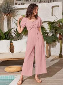 Teen Girls Twist Front Wide Leg Jumpsuit - Dusty Pink - View 4