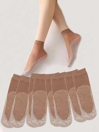 1/5/10 Pairs Grey Non-Slip Breathable Stockings, Suitable For Daily Wear