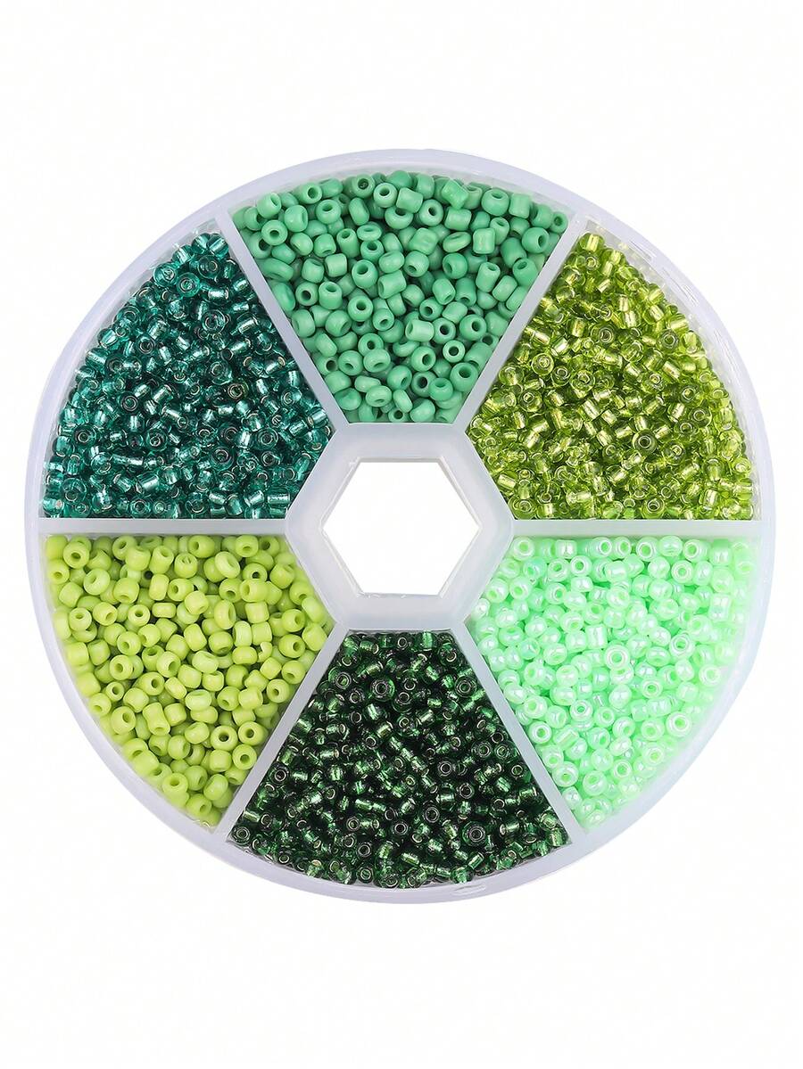 2/3mm 6-Compartment Box Packed Green Glass Seed Beads For Earring, Bracelet, Necklace, Phone Charm And Decoration Making - Green - View 1