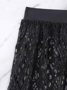 SHEIN Swim Summer Beach Hollow Out Pom Pom Trim Cover Up Pants - Black - View 5