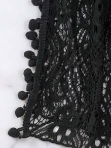 SHEIN Swim Summer Beach Hollow Out Pom Pom Trim Cover Up Pants - Black - View 6