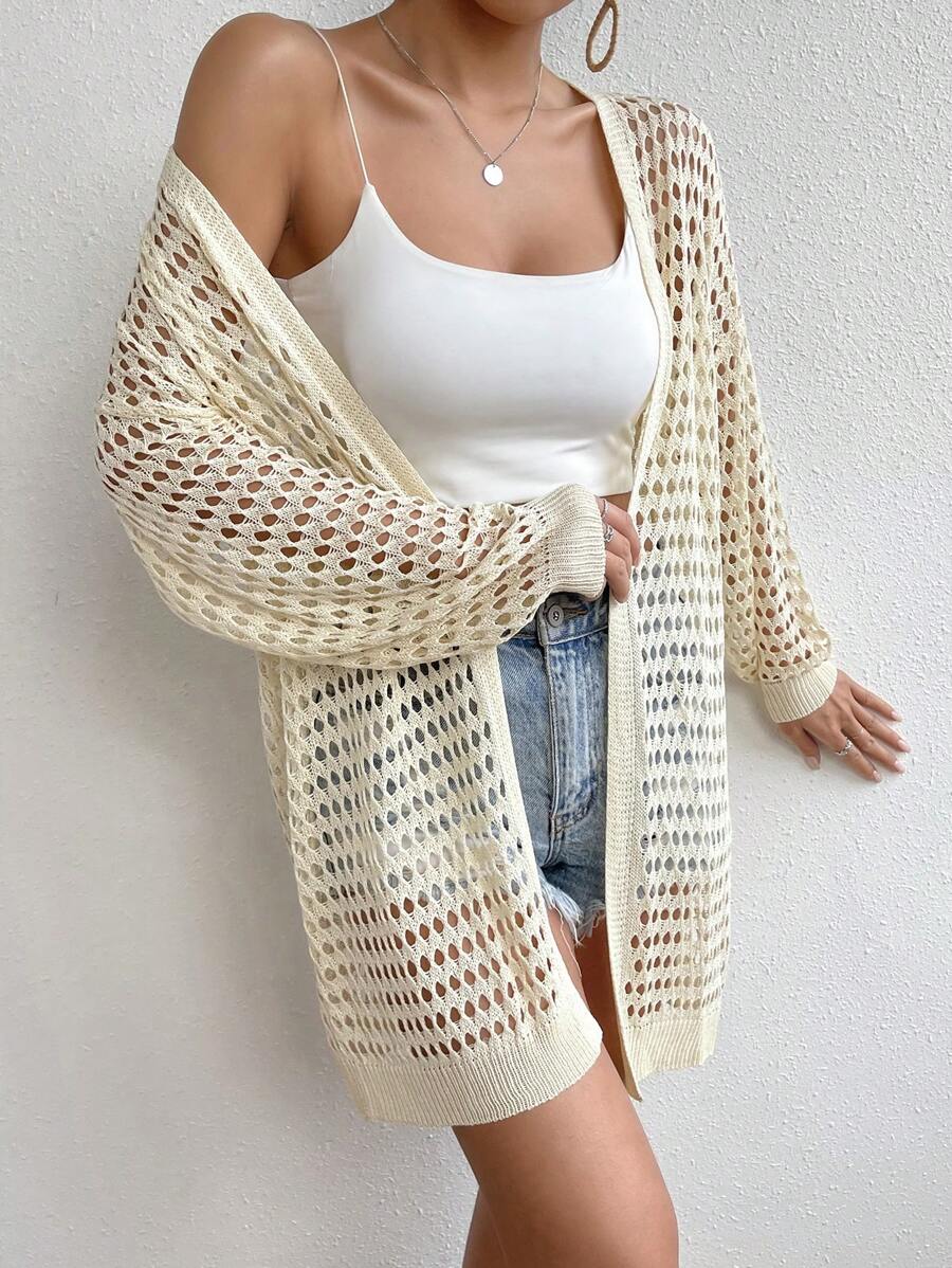 Chiquease Cárdigan de plumero con abertura de hombros caídos - Albaricoque - Ver 1