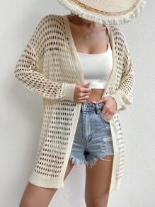 Chiquease Cárdigan de plumero con abertura de hombros caídos - Albaricoque - Ver 4